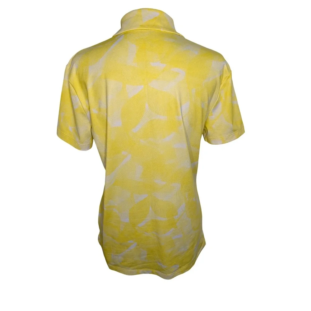 Nike Womens Dri-FIT Polo Shirt Yellow White Abstract‎ Print Golf Tennis Size S